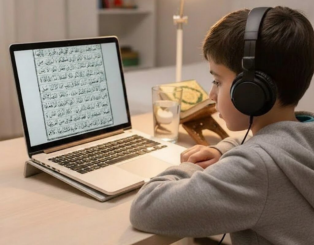 Student learning Noorani Qaida online with Tajweed